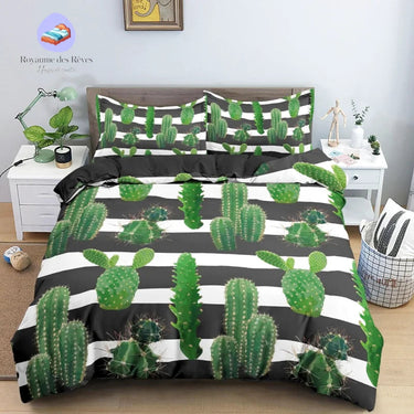 Housse de Couette Cactus Noir et Blanc